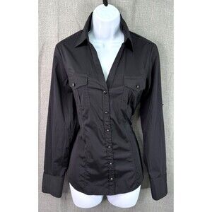 Express Design Studio Women's Fitted Button Down Blouse Size M Black